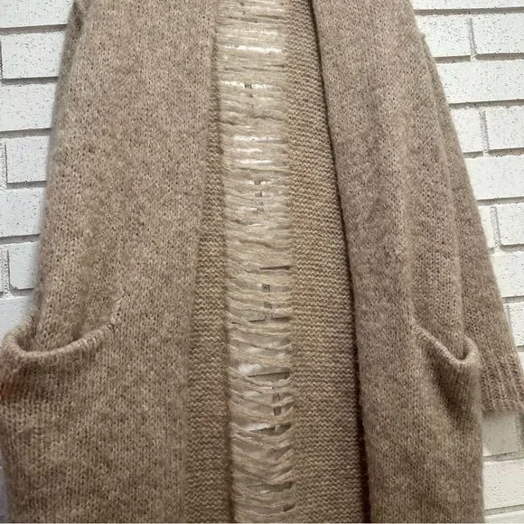 Current Elliott Long Slash Pocket Open Front Alpaca shredded Cardigan beige 1 /S - Picture 10 of 11